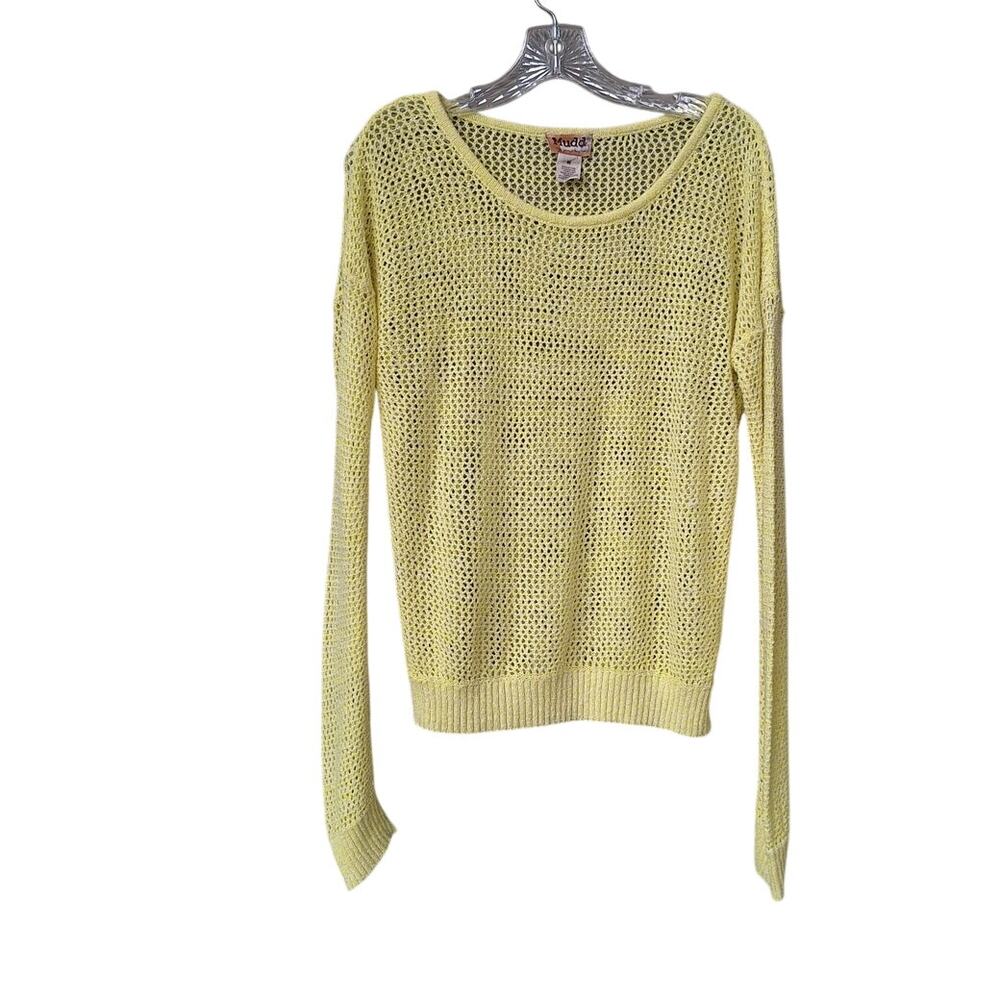 Mudd Crochet open Knit long sleeves Y2K Light Sweater Cotton blend Size M Beachy